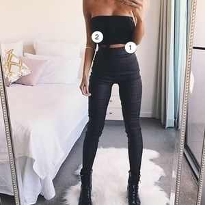 high waisted (wet look fabric)fitted waist band